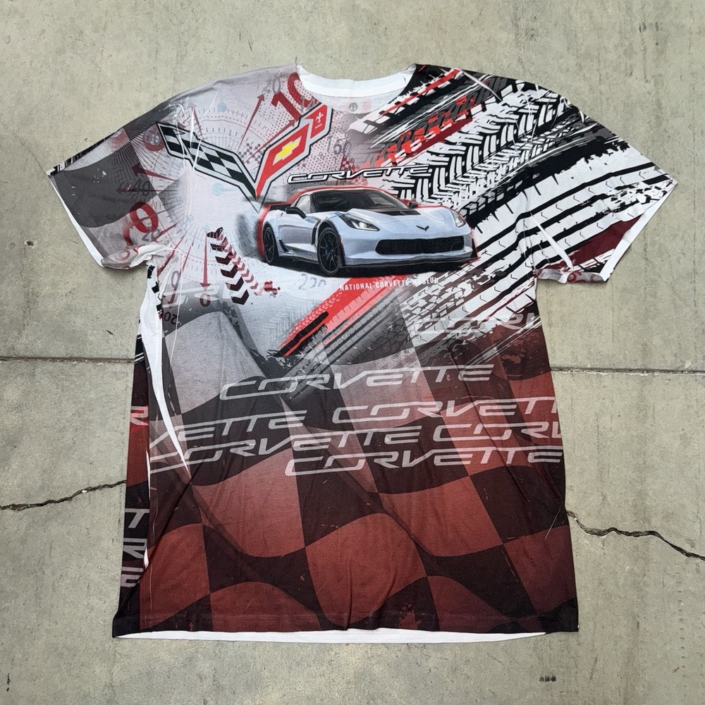 Y2K Corvette All Over Print Crazy Car Racing Shirt Size XL
